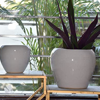 Apple Shape Style Planter Pot Set of 2 Color- White
