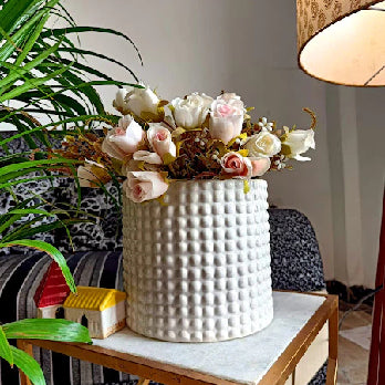 White Doted Style Planter Pots Size - 7 inch