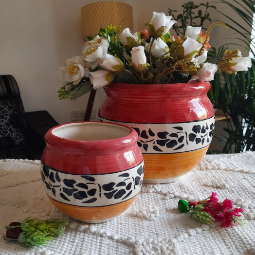 Mughal Style planters Pot Set of 2 Color - Red & Yellow
