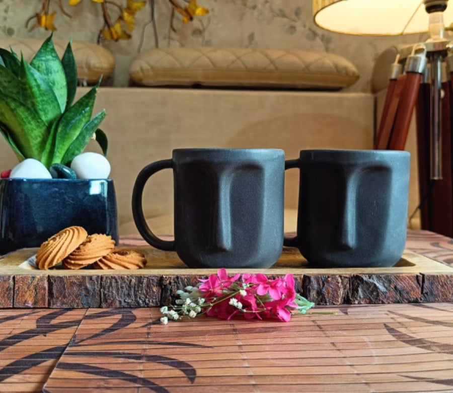 Black Face Shape Coffee Mug Set of 2