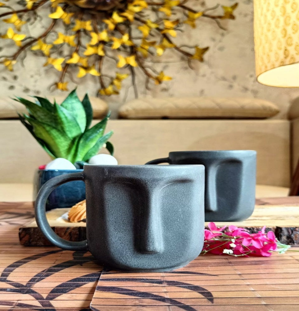 Black Face Shape Coffee Mug Set of 2