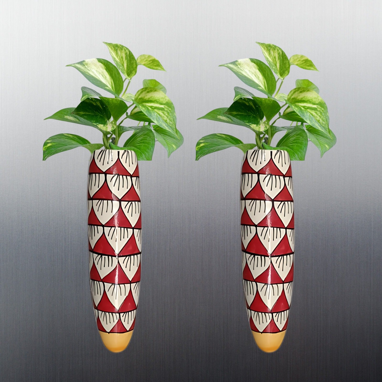 Mughal Heaven Handpainted Magnetic Planter Set 2 (RED)