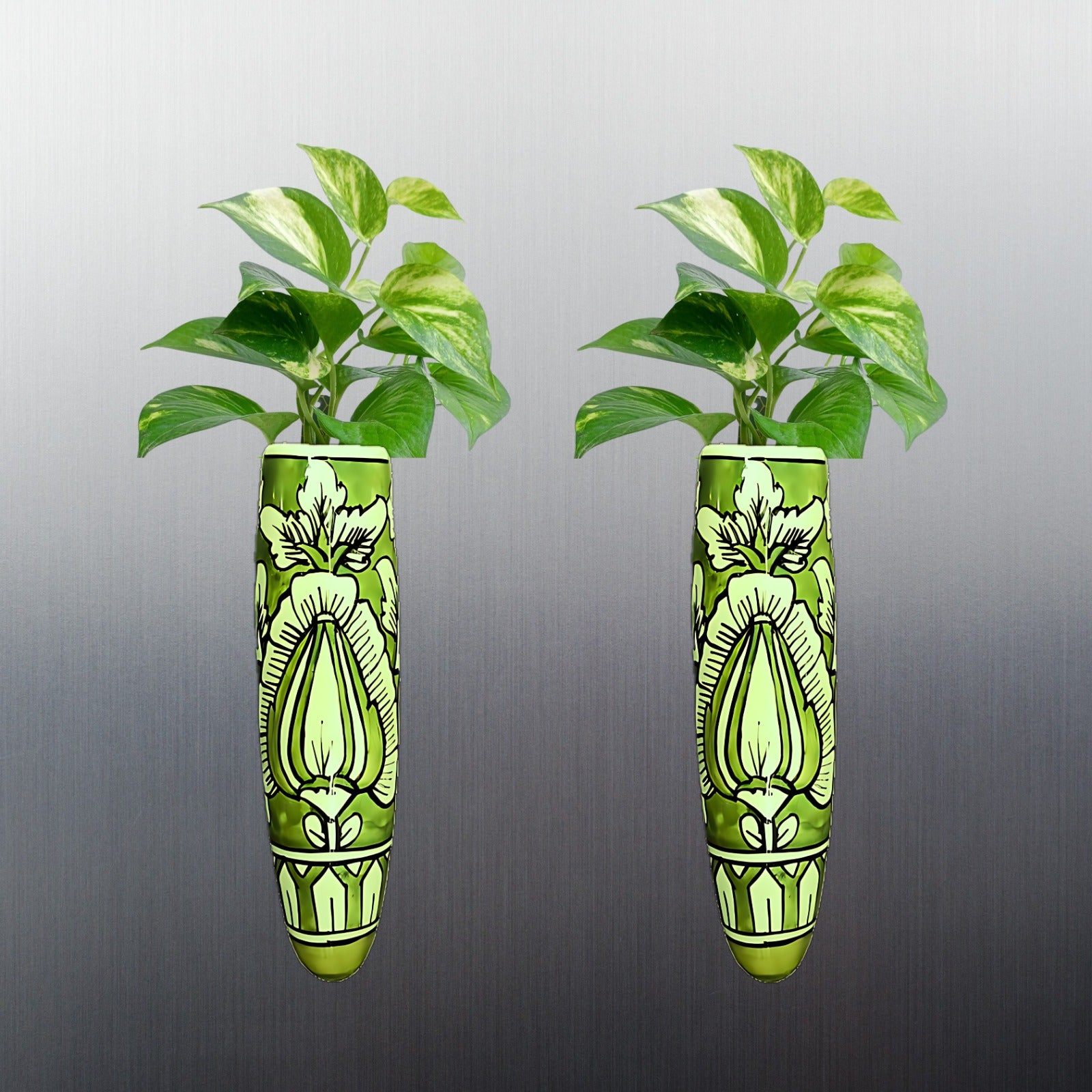 Mughal Heaven Handpainted Magnetic Planter Set 2 ( green)