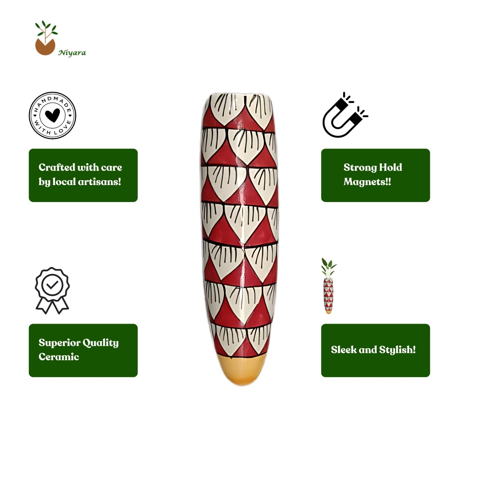 Mughal Heaven Handpainted Magnetic Planter Set 2 (RED)