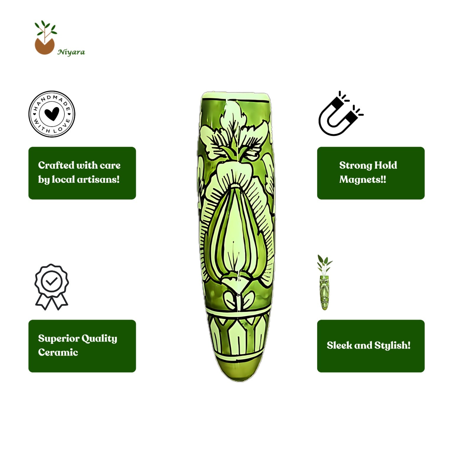 Mughal Heaven Handpainted Magnetic Planter Set 1 ( green)