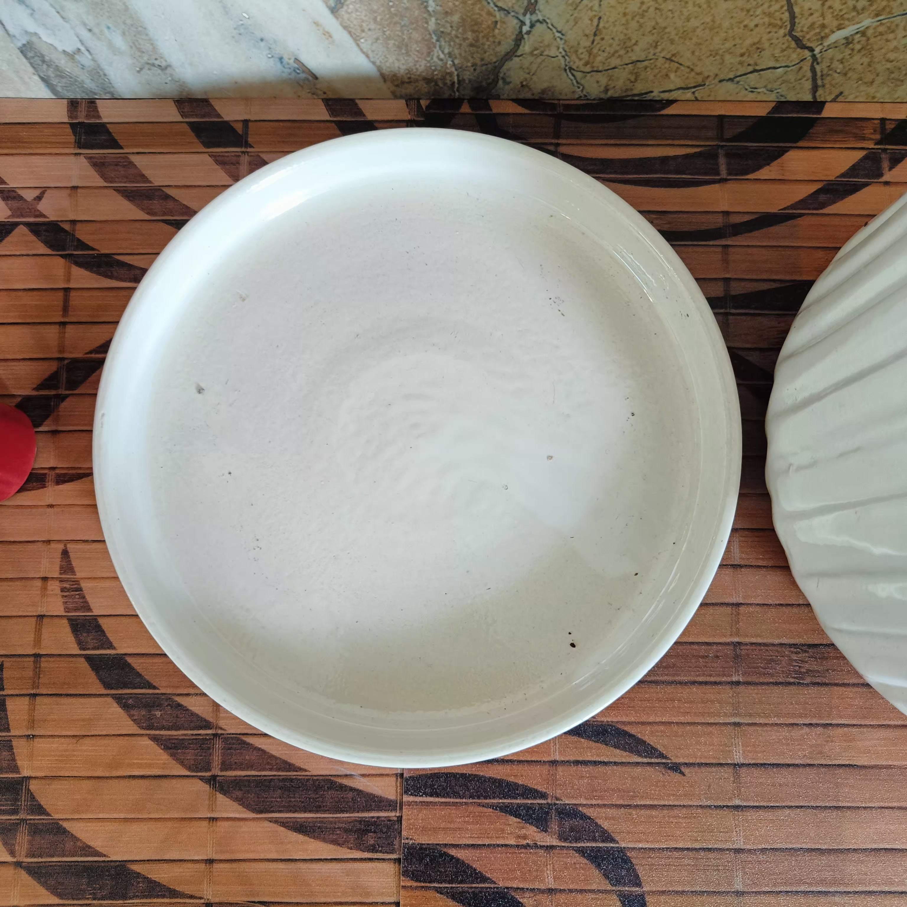 White Stripped Pot 6 inch with Tray