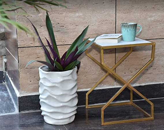 Niyara Premium White Self Pattern Look Ceramic Pots Planters for Indoor Plants,Succulent,Outdoor,Balcony,Home,Garden,Office Size -Large 7.5 inches by 14 inches Color :- White Shape :Cylindrical