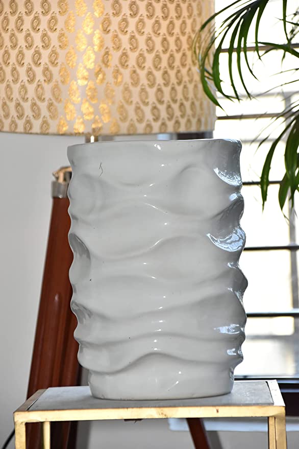 White Self Pattern Look Cylindrical pot