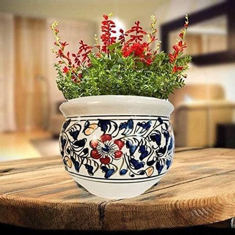 Mughal Art Planters Pot Color-White & blue