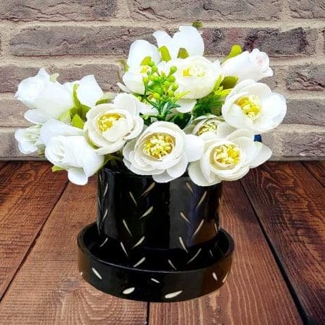 Black Bowl with Tray Planters Pots set of 2