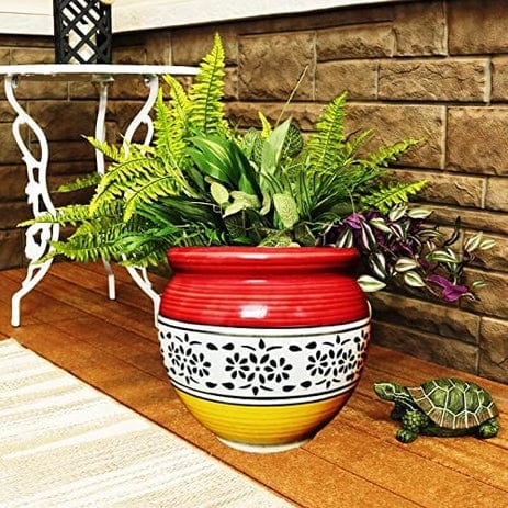 Mughal Art Type Planter Pot Color- White & Blue