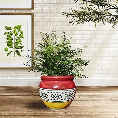 Mughal Art Type Planter Pot Color- White & Blue