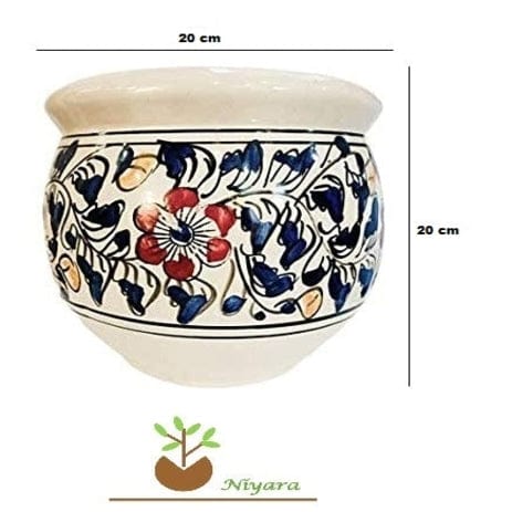 Mughal Art Planters Pot Color-White & blue