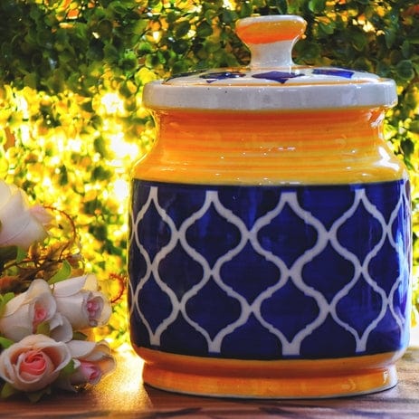 Shibori Pickle Jar Color Yellow and Blue