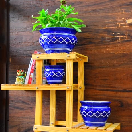 Handi Style Handpainted Planters Pot Set of 3 color-Blue