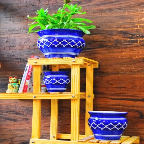 Handi Style Handpainted Planters Pot Set of 3 color-Blue