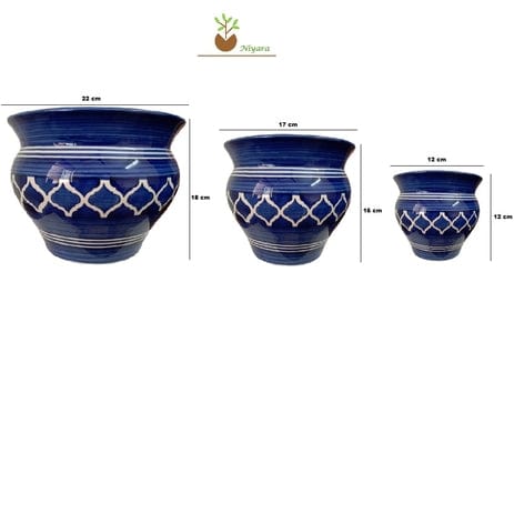 Handi Style Handpainted Planters Pot Set of 3 color-Blue