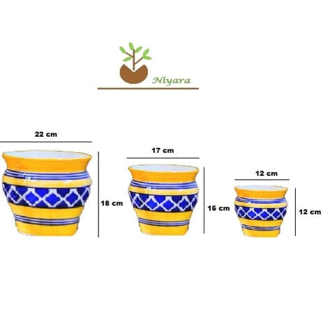 ceramic handi shape shiny handpainted planters pot set of 3 colour-Yellow