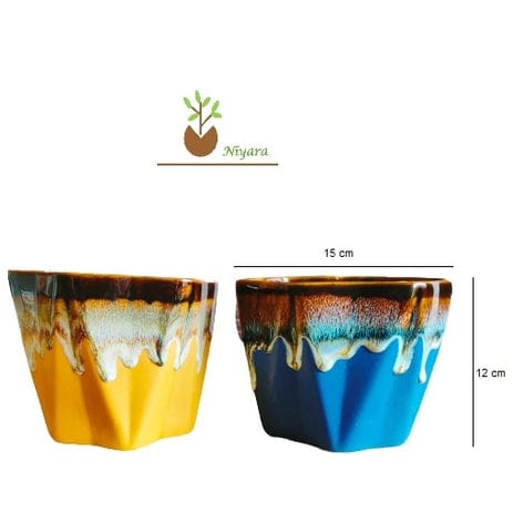 Glacier look Small Planter Pot Color-Blue and Yellow