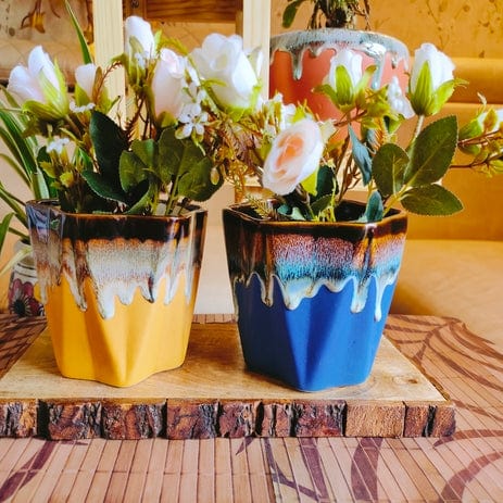 Glacier look Small Planter Pot Color-Blue and Yellow