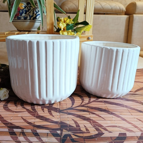White line Planter Pot Set of 2
