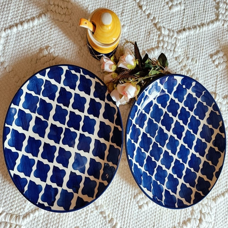 Niyara Stoneware Handmade Ceramic Stylish Full Size Dinner Plates Color -Blue Mughal Style Microwave Dishwasher Safe -Set of 2