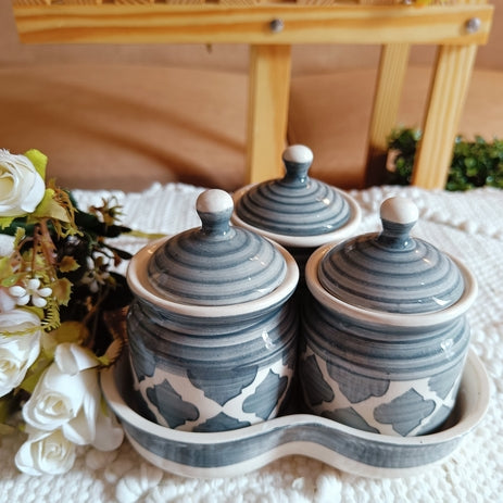 Shibori Printed Pickle Jar Set of 3 color Grey