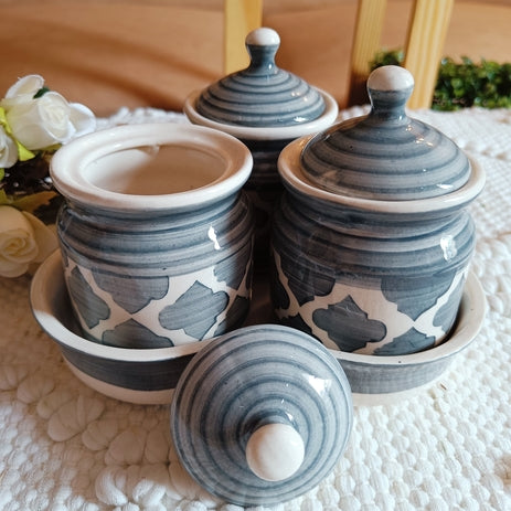 Shibori Printed Pickle Jar Set of 3 color Grey
