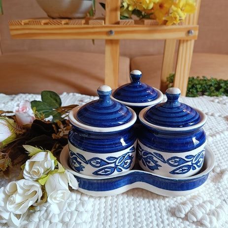 Hand painted Pickle With Lid & Tray Set of 3