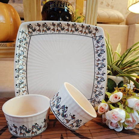 Antique Egyptian Plate with 2 Bowl -Set of 3