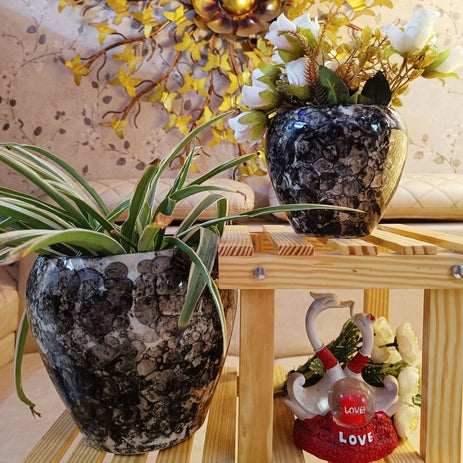 Glossy Stylish Planter Pot Set of 2, Color- Grey