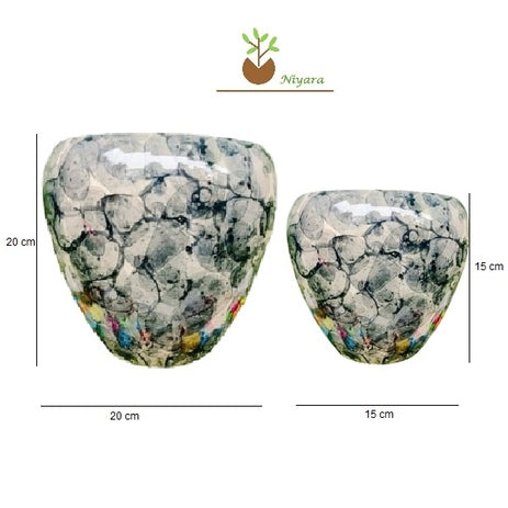 Glossy Stylish Planter Pot Set of 2, Color- Grey