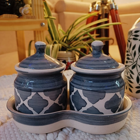 Shibori Printed Pickle Jar Set of 2 Color- Gray