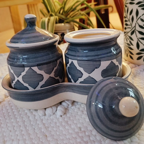 Shibori Printed Pickle Jar Set of 2 Color- Gray