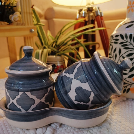 Shibori Printed Pickle Jar Set of 2 Color- Gray