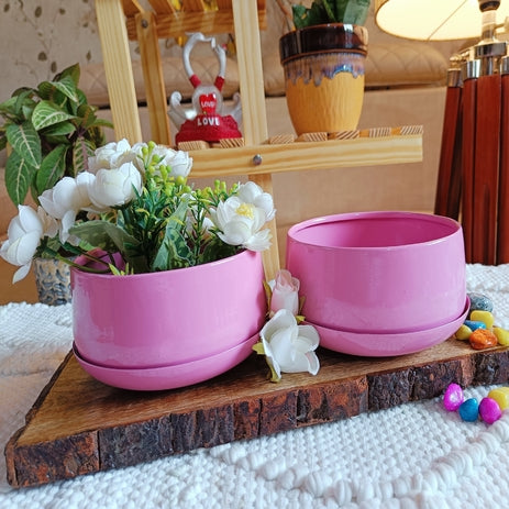 NIYARA Pink Color 2 pcs Combo Metal Tabletop Planters Pot for Indoor Plants with Tray Plant Containers Balcony Decoration Size :Medium (8cmX15 cm, Rectangle)