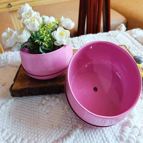 NIYARA Pink Color 2 pcs Combo Metal Tabletop Planters Pot for Indoor Plants with Tray Plant Containers Balcony Decoration Size :Medium (8cmX15 cm, Rectangle)