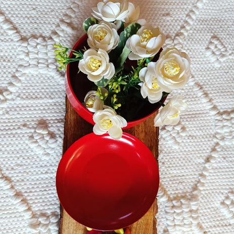 Red Metal Tabletop Planter With Tray