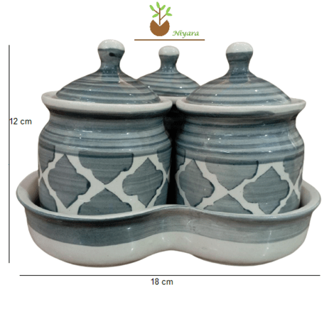 Shibori Printed Pickle Jar Set of 3 color Grey