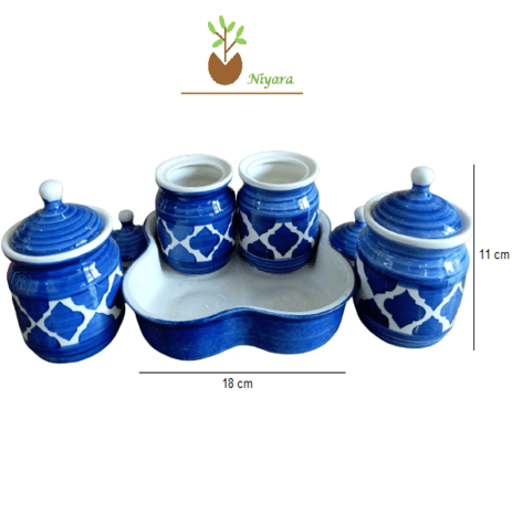 Shibori Printed pickle /Jars with Lid & tray Set of 4