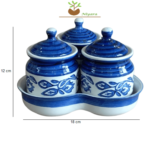 Hand painted Pickle With Lid & Tray Set of 3