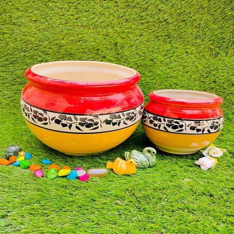 Mughal Style planters Pot Set of 2 Color - Red & Yellow