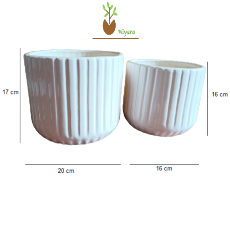 White line Planter Pot Set of 2