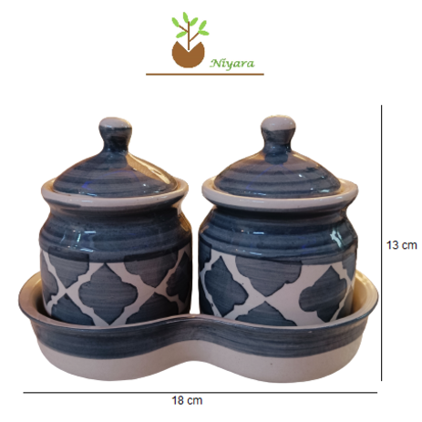Shibori Printed Pickle Jar Set of 2 Color- Gray