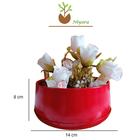 Red Metal Tabletop Planter With Tray