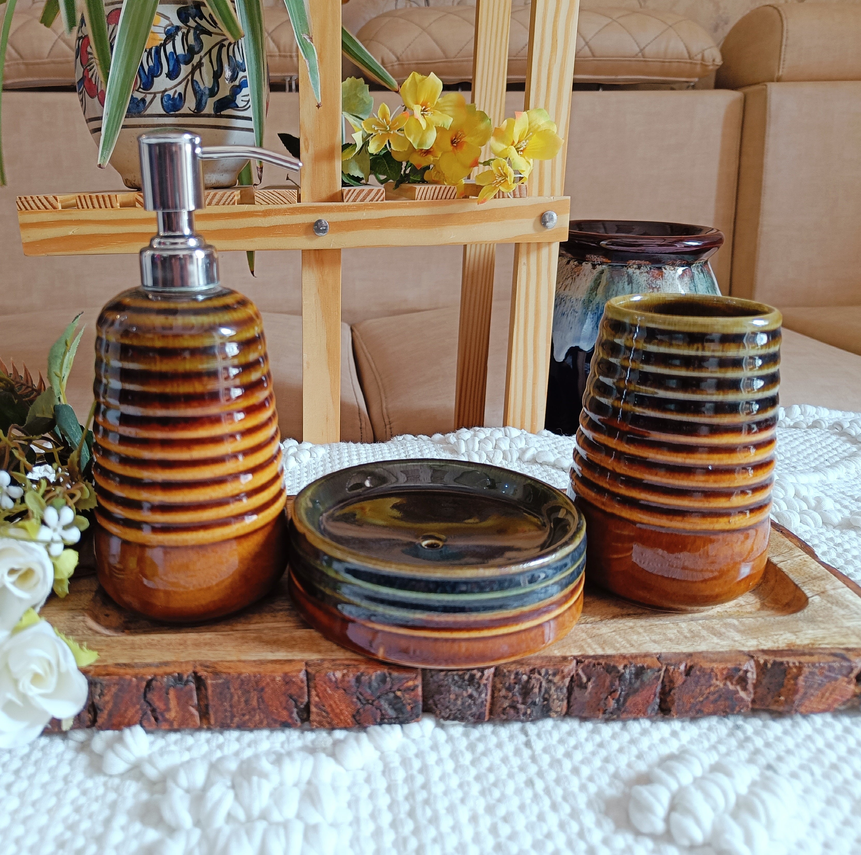 Cinnamon Colour Bathroom Accessories set of 3