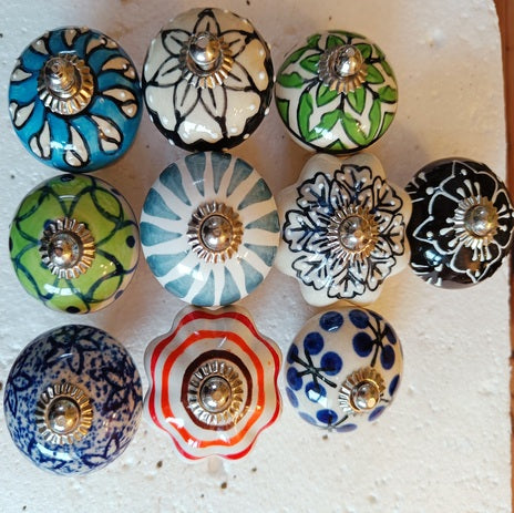 Niyara Multi Color Ceramic Door Knob Set of 10- Vintage Handmade Drawer Knobs Cabinets Home Interior Decor