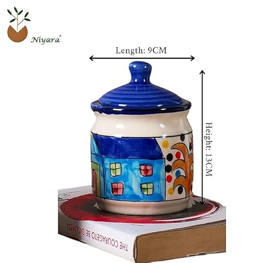 Ceramic home & scenery printed pickle jar set of 4