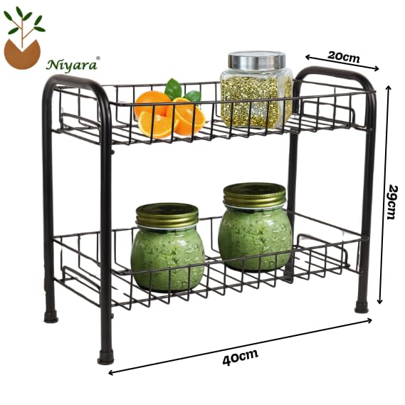 2-Tier black metal fruit basket