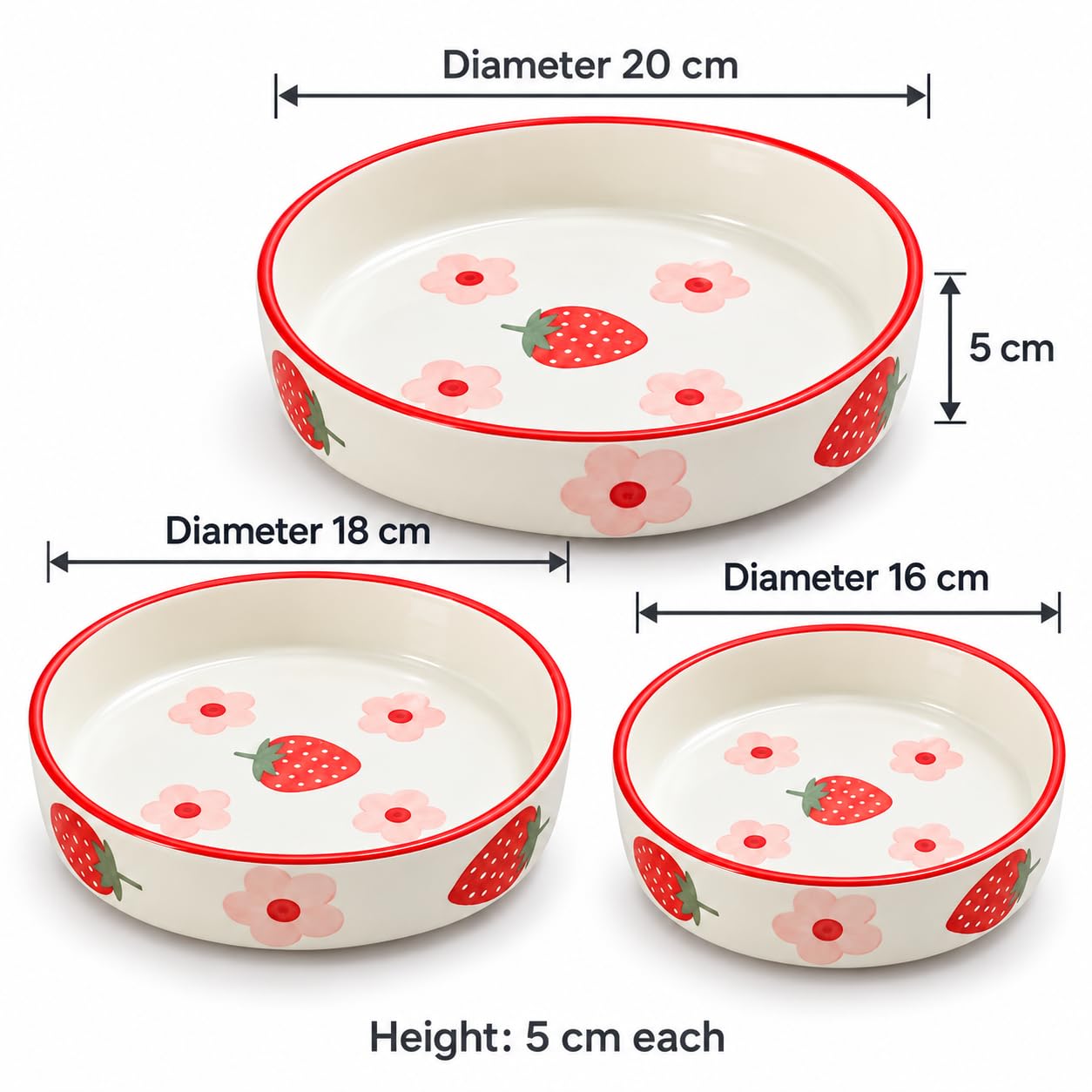 Niyara Red Strawberry salad bowls set of 3